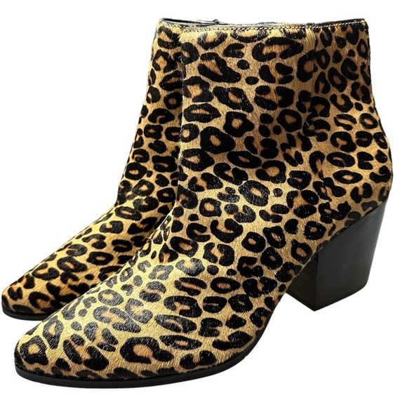 NEW Amercian Eryn Rag Calf Hair Cheetah Booties Women's 8.5 Heeled Ankle Boots - Picture 1 of 8